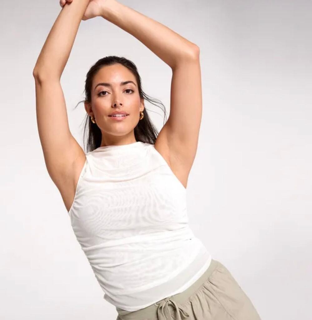 CALIA Women’s Ruched Mock Mesh Tank Top Cloud Cover White Size M NWT